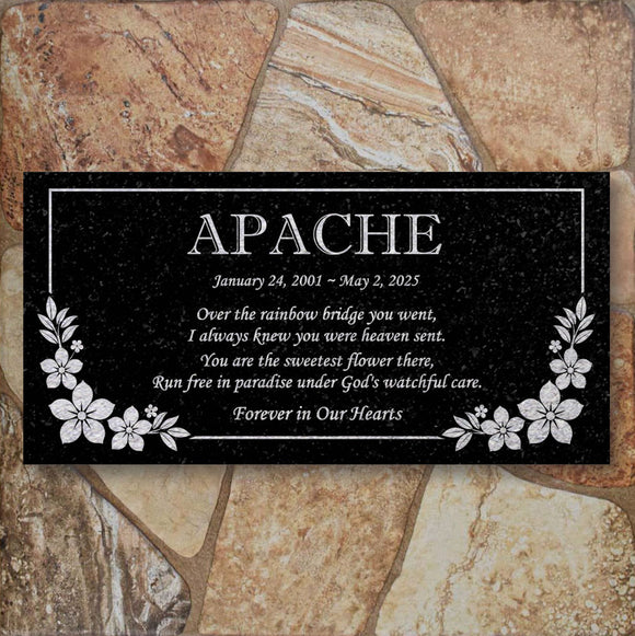 Personalized Cat or Dog Memorial - Granite Stone Pet Grave Marker - 6x12 - Apache