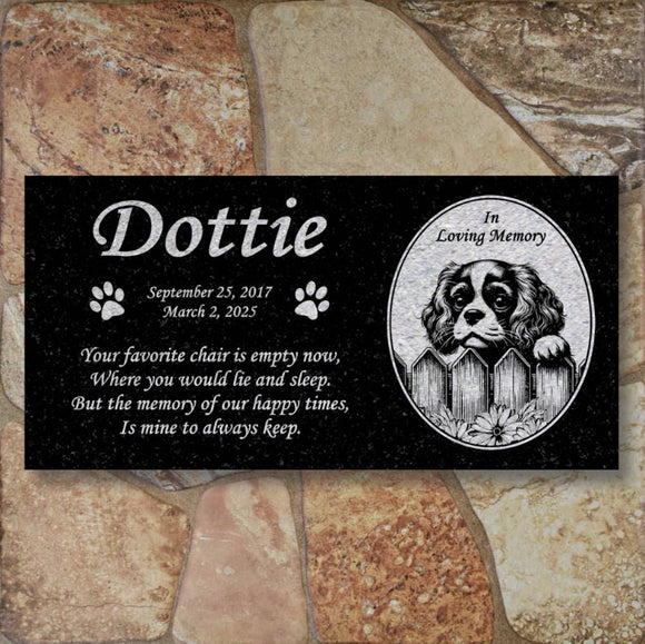 Personalized King Charles Cavalier Memorial - Granite Pet Memorial - 6x12 - Dottie