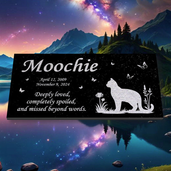 Personalized Cat Memorial - Granite Stone Pet Grave Marker - 6x12 - Moochie
