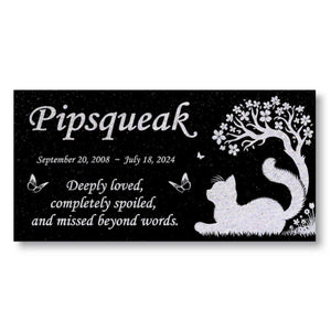 Personalized Cat Memorial - Granite Stone Pet Grave Marker - 6x12 - Pipsqueak