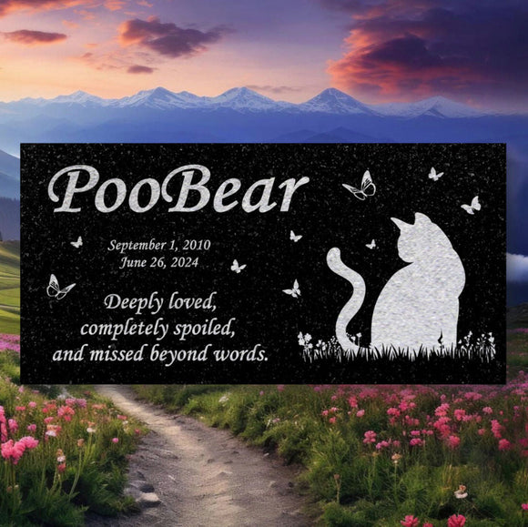 Personalized Cat Memorial - Granite Stone Pet Grave Marker - 6x12 - PooBear