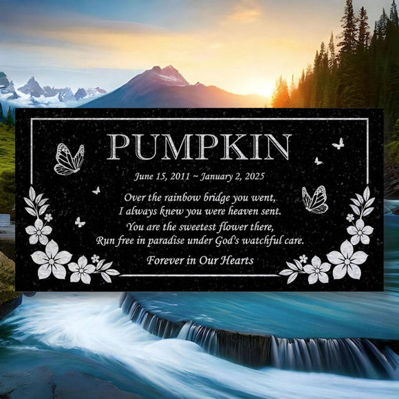 Personalized Cat Memorial - Granite Stone Pet Grave Marker - 6x12 - Pumpkin