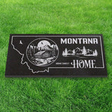 MONTANA STATE PLAQUE with a MOUNTAIN CABIN and MOUNTAIN SCENERY IMAGE - HOME SWEET HOME