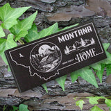 MONTANA STATE PLAQUE with a MOUNTAIN CABIN and MOUNTAIN SCENERY IMAGE - HOME SWEET HOME