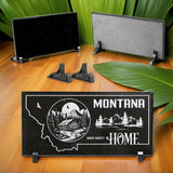 MONTANA STATE PLAQUE with a MOUNTAIN CABIN and MOUNTAIN SCENERY IMAGE - HOME SWEET HOME