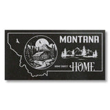 MONTANA STATE PLAQUE with a MOUNTAIN CABIN and MOUNTAIN SCENERY IMAGE - HOME SWEET HOME