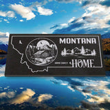 MONTANA STATE PLAQUE with a MOUNTAIN CABIN and MOUNTAIN SCENERY IMAGE - HOME SWEET HOME