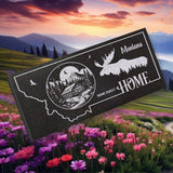 MONTANA STATE PLAQUE with a MOUNTAIN CABIN and SILHOUETTE of a MOOSE - HOME SWEET HOME