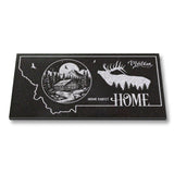 MONTANA STATE PLAQUE with a MOUNTAIN CABIN and SILHOUETTE of an ELK - HOME SWEET HOME