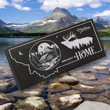 MONTANA STATE PLAQUE with a MOUNTAIN CABIN and SILHOUETTE of an ELK - HOME SWEET HOME