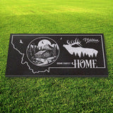 MONTANA STATE PLAQUE with a MOUNTAIN CABIN and SILHOUETTE of an ELK - HOME SWEET HOME