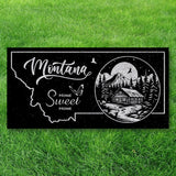 MONTANA STATE PLAQUE with a RUSTIC CABIN IMAGE