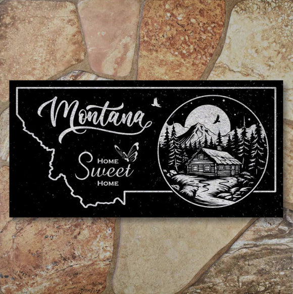 MONTANA STATE PLAQUE with a RUSTIC CABIN IMAGE