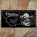 MONTANA STATE PLAQUE with a RUSTIC CABIN IMAGE