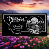 MONTANA STATE PLAQUE with a RUSTIC CABIN IMAGE