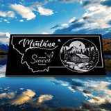 MONTANA STATE PLAQUE with a RUSTIC CABIN IMAGE