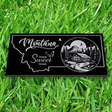 MONTANA STATE PLAQUE with a RUSTIC CABIN IMAGE