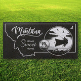 MONTANA STATE PLAQUE with a BOAT and FISHERMAN IMAGE