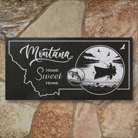 MONTANA STATE PLAQUE with a BOAT and FISHERMAN IMAGE