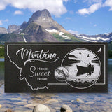 MONTANA STATE PLAQUE with a BOAT and FISHERMAN IMAGE