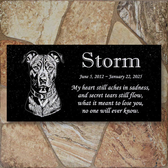 Personalized Terrier/Pitbull Memorial - Granite Pet Memorial - 6x12 - Storm