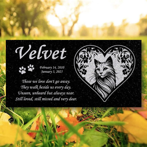 Personalized Cat Memorial - Granite Stone Pet Grave Marker - 6x12 - Velvet