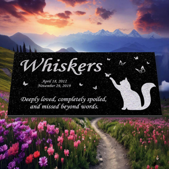 Personalized Cat Memorial - Granite Stone Pet Grave Marker - 6x12 - Whiskers
