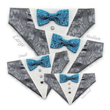 Dog Bandana with Bow Tie - "Gray Tuxedo with Blue Bow Tie"