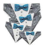 Dog Bandana with Bow Tie - "Gray Tuxedo with Blue Bow Tie"