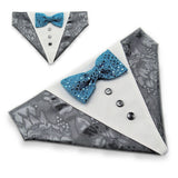 Dog Bandana with Bow Tie - "Gray Tuxedo with Blue Bow Tie"