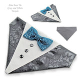 Dog Bandana with Bow Tie - "Gray Tuxedo with Blue Bow Tie"