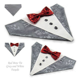 Dog Bandana with Bow Tie - "Gray Tuxedo with Red Bow Tie"