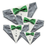 Dog Bandana with Bow Tie - "Gray Tuxedo with Green Bow Tie"