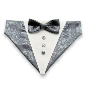 Dog Bandana with Bow Tie - "Gray Tuxedo with Gray Bow Tie"