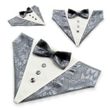 Dog Bandana with Bow Tie - "Gray Tuxedo with Gray Bow Tie"