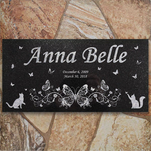 Personalized Cat Memorial - Granite Stone Pet Grave Marker - 6x12 - Anna Belle