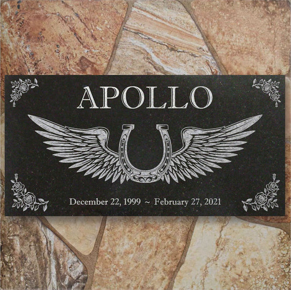 Personalized Horse Memorial - Granite Stone Pet Grave Marker - 6x12 - Apollo