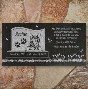 Personalized Cat Memorial - Granite Stone Pet Grave Marker - 6x12 - Archie