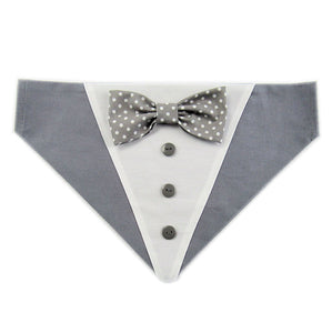 Dog Bandana with Bow Tie - "Gray Tuxedo with Gray and White Bow Tie"