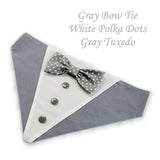 Dog Bandana with Bow Tie - "Gray Tuxedo with Gray and White Bow Tie"