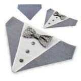 Dog Bandana with Bow Tie - "Gray Tuxedo with Gray and White Bow Tie"