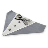 Dog Bandana with Bow Tie - "Gray Tuxedo with Gray and White Bow Tie"