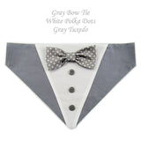 Dog Bandana with Bow Tie - "Gray Tuxedo with Gray and White Bow Tie"