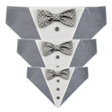 Dog Bandana with Bow Tie - "Gray Tuxedo with Gray and White Bow Tie"