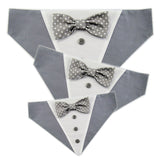 Dog Bandana with Bow Tie - "Gray Tuxedo with Gray and White Bow Tie"