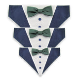 Dog Bandana with Bow Tie - "Navy Blue Tuxedo with Green Bow Tie"