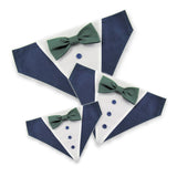 Dog Bandana with Bow Tie - "Navy Blue Tuxedo with Green Bow Tie"