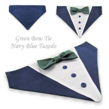 Dog Bandana with Bow Tie - "Navy Blue Tuxedo with Green Bow Tie"