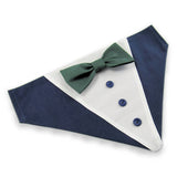 Dog Bandana with Bow Tie - "Navy Blue Tuxedo with Green Bow Tie"