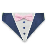 Dog Bandana with Bow Tie - "Navy Blue Tuxedo with Pink Bow Tie"